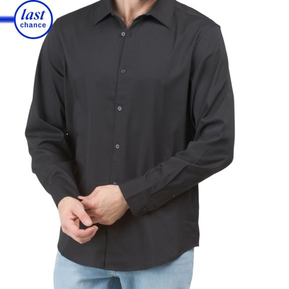 PERRY ELLIS Black Long Sleeve Solid Performance Total Stretch Shirt - Picture 1 of 2